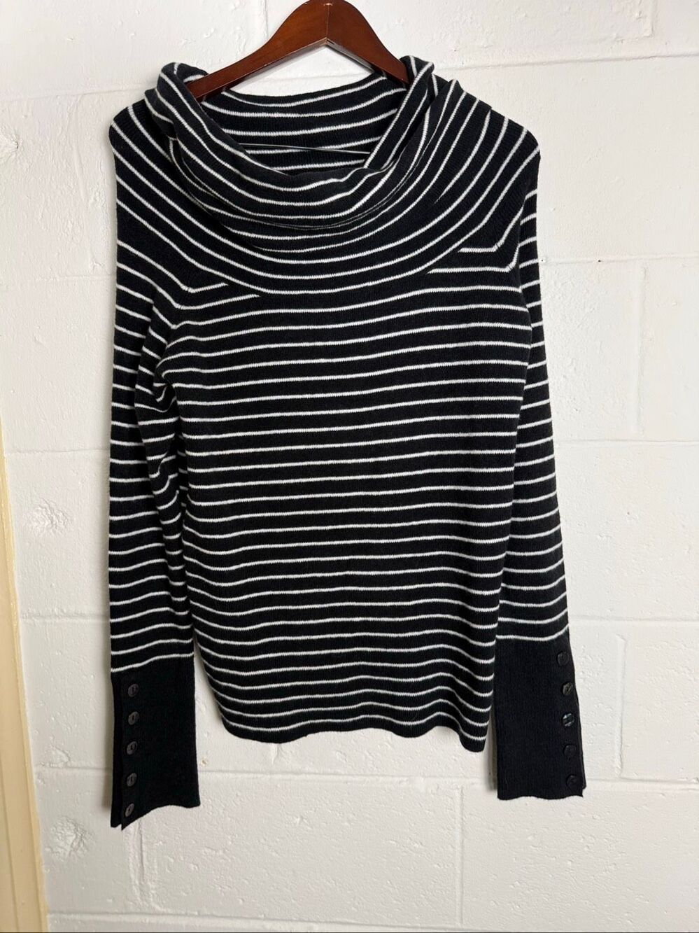Free People Women’s Evergreen Sweater XL Black White Striped Wool Blend NWT